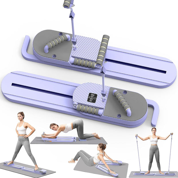 Pilates Board with Auto-Rebound Resistance, Home Gym Core Trainer & Full-Body Reformer Equipment, Professional Pilates Reformer for Women-Purple