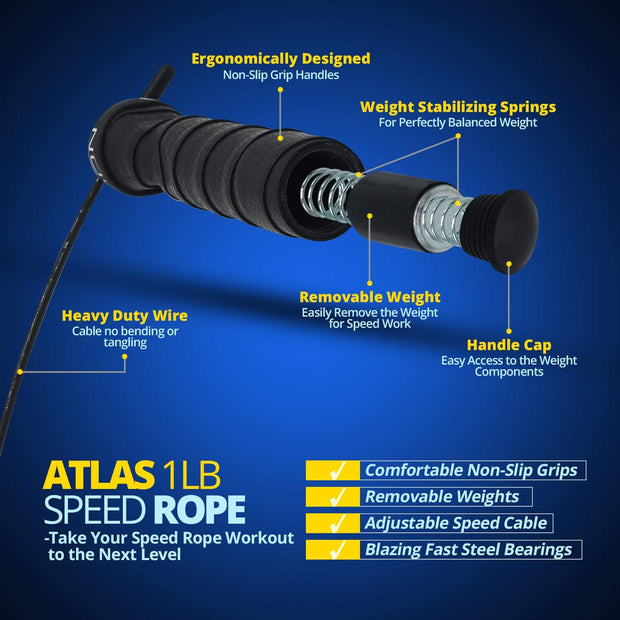 WOD Nation Weighted Jump Rope for Women & Men - 1 Pound (1LB) Adjustable Heavy Speed Jump Rope Handles with Removable Weights 4Crossfit, Cross Training, Boxing.