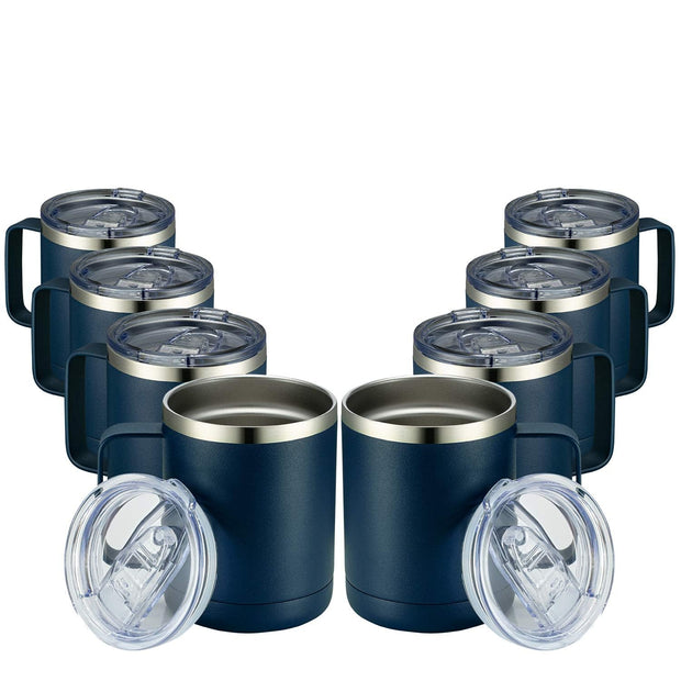 MEWAY 12oz Coffee Mug With Handle and Sliding Lid,Stainless Steel Travel Tumbler Cup with Handle,Double Wall Vacuum Insulated Camping Cup for Hot & Cold Drinks Tea (Purple,Set of 1)