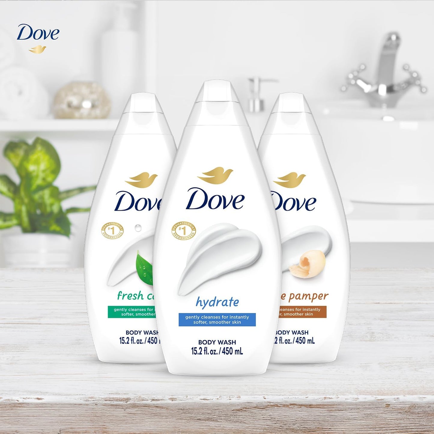 Dove Body Wash Variety 3-Pack – Hydrate, Fresh Care, and Gentle Pamper, 15.22 Oz Ea