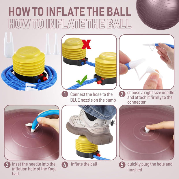 Leyndo 4 Pcs 26 Inch Yoga Exercise Ball Pilates Pregnancy Birthing Fitness Ball with Quick Pump Anti Burst for Improved Posture, Balance, Yoga, Pilates, Training