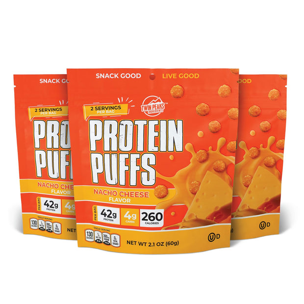 Twin Peaks Protein Puffs - (Garlic Parmesan), Keto Friendly, Low Carb Snack (300g, 21g Protein, 2g Net Carbs, High Protein, Healthy Crunchy Snack)