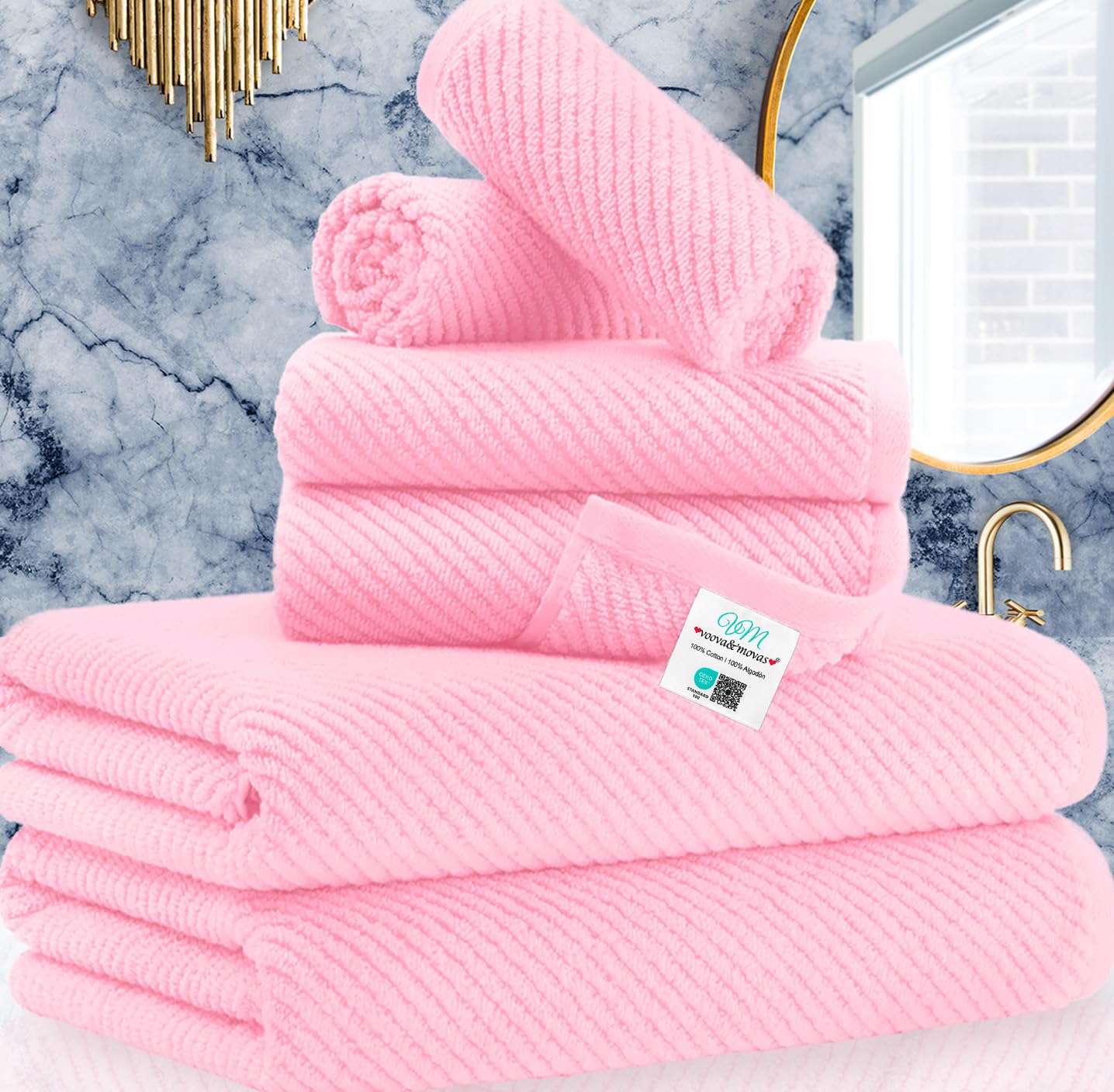 VOOVA & MOVAS Bathroom Hand Towels Set of 4, Large 18"x28" - 100% Cotton | Quick Dry | Light Weight | Thick | Soft | Absorption, Luxury Hand Towels for Showering, Hot Pink Bathroom Decor