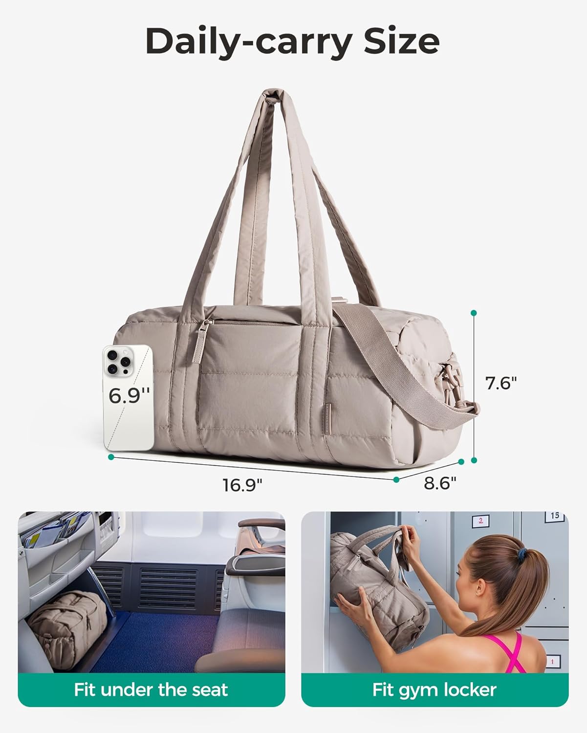 BAGSMART Reiki Gym Bag for Women, Yoga Mat Duffle Bag with Wet & Dry Pocket, Quilted Sports Bag for Weekend/Swimming, Sand Brown