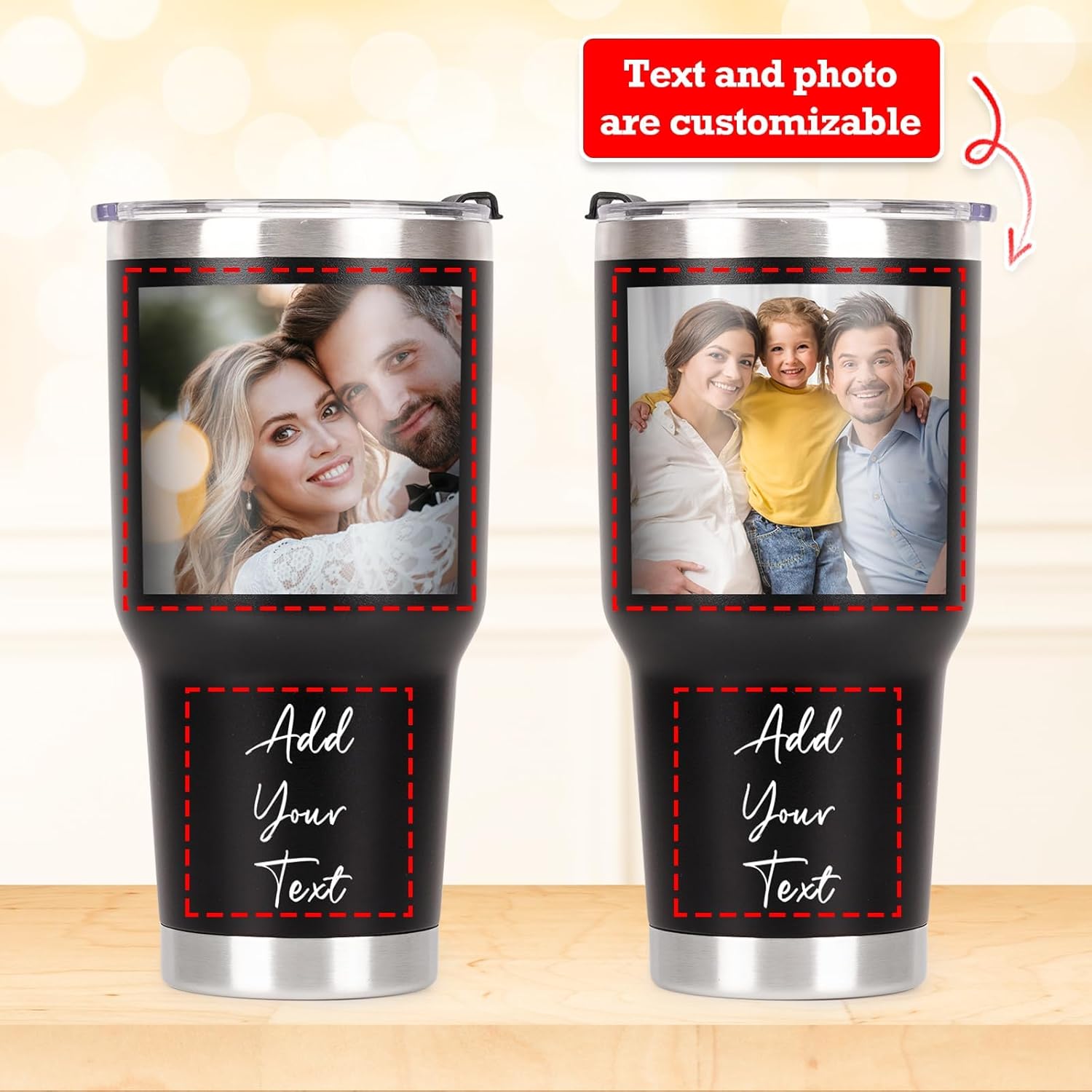 Personalized Tumbler with Picture Text, Custom Photo Coffee Tumbler 30oz Insulated Stainless Steel Custom Mug Cup Gift for Dad Mom Women Men Mothers Day Birthday Anniversary Christmas