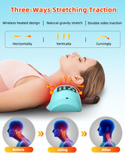 Wireless Heated Neck Stretcher, Cordless Neck Shoulder Cervical Traction Device with 3 Heating Levels, 3 Massager Modes, Timmer for Muscle Relax Hump Corrector