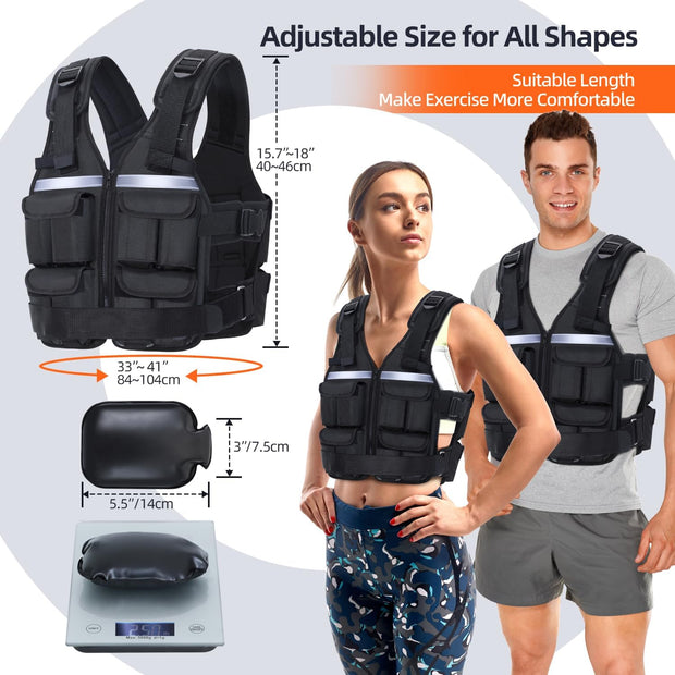 Sportneer Adjustable Weighted Vest Weights: 2-18 lbs/2-40 lbs Washable Weight Vest 16 In 1 Fast Adjust Rucking Vest for Women and Men Home Gym Workout Fitness Strength Training Vests
