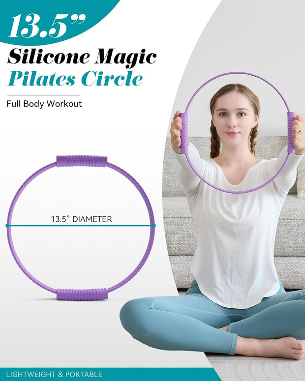 Pilates Ring, 13.5'' Silicone Magic Pilates Ring Fitness Circle, Lightweight & Durable Flexible Resistance Exercise Equipment for Toning Arms, Thighs/Legs, Core, Yoga & Physical Therapy