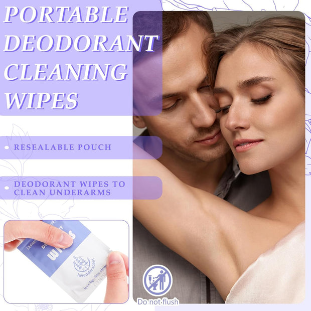 Timgle 200 Count Deodorant Wipes Bulk Individually Wrapped Travel Size Wipes for Men Women Body Underarm Deodorant Remove Sweat Sports Travel Clean Skin Daily Use Female Male(Purple)
