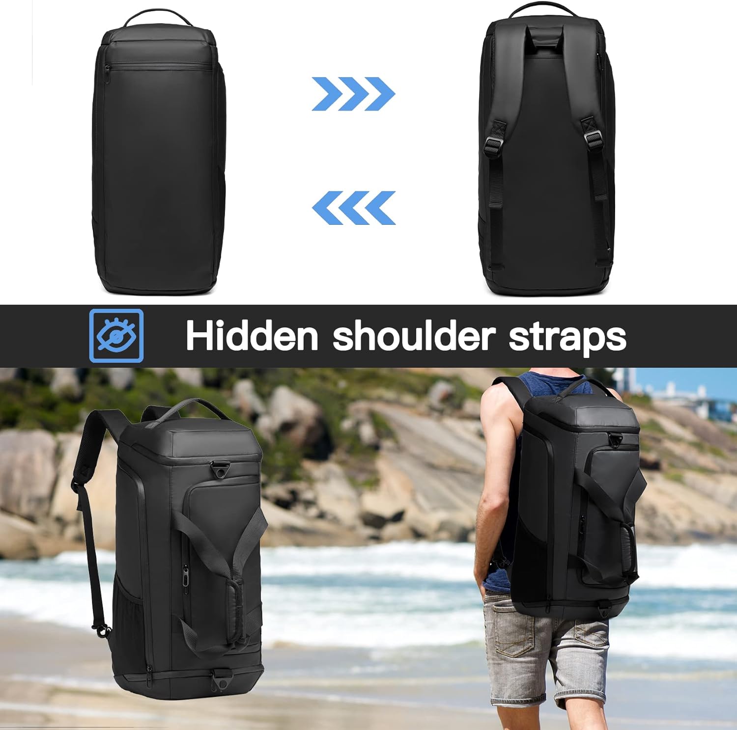 Gym bag for Men with Shoes Compartment - 40L Duffle Bag for Travel with Wet Pocket,3 in 1 Waterproof Sports Bags and Gym Backpack with Water Bottle Holder