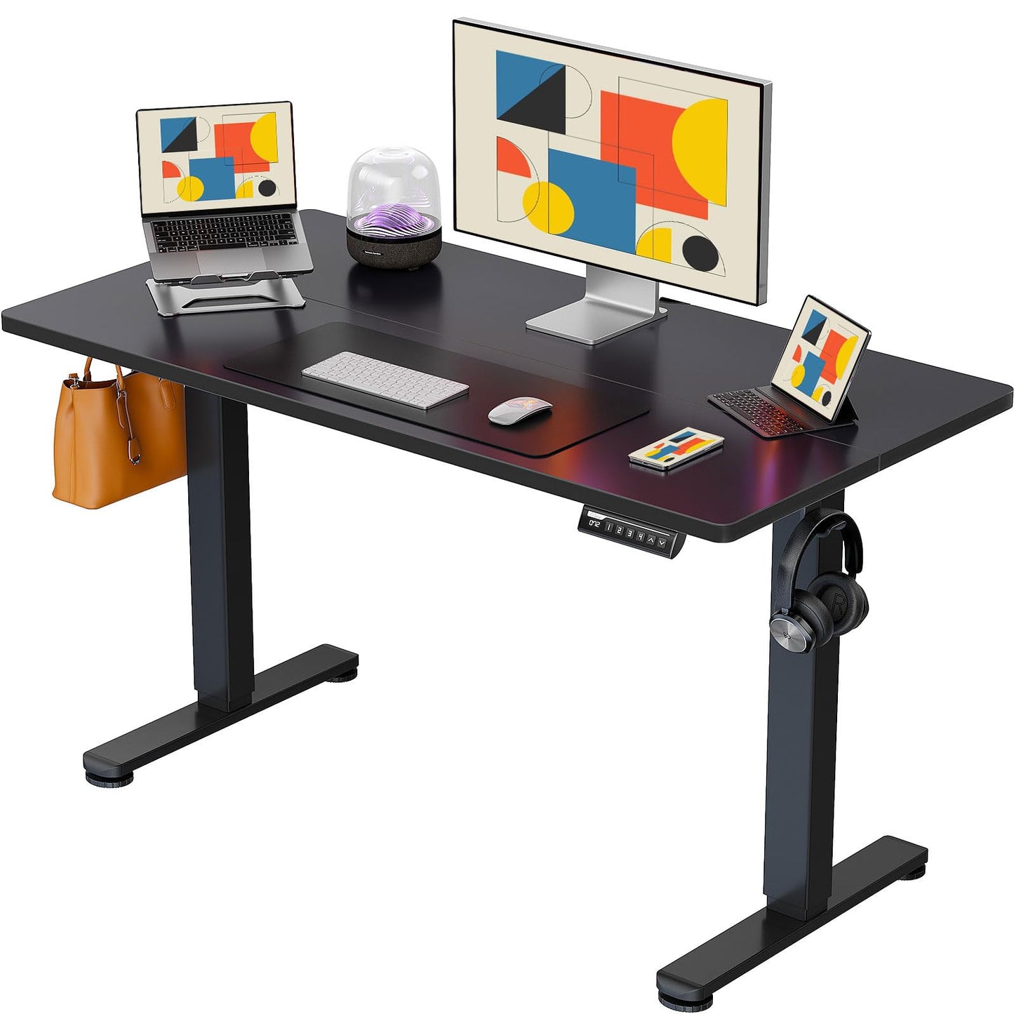 ErGear Height Adjustable Electric Standing Desk, 48 x 24 Inches Sit Stand up Desk, Memory Computer Home Office Desk with Two-Piece Desktop (Black)