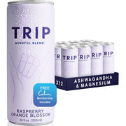 Trip Mindful Blend, Lightly Sparkling Adaptogen Seltzer, Mocktail w/ 120mg Magnesium Citrate with Ashwagandha, Lions Mane & L Theanine, No Added Sugar, Vegan, Peach Ginger, 12 Oz, 12Pk