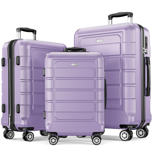 SHOWKOO Luggage Sets Expandable PC+ABS Durable Suitcase Sets Double Wheels TSA Lock Pink 3pcs