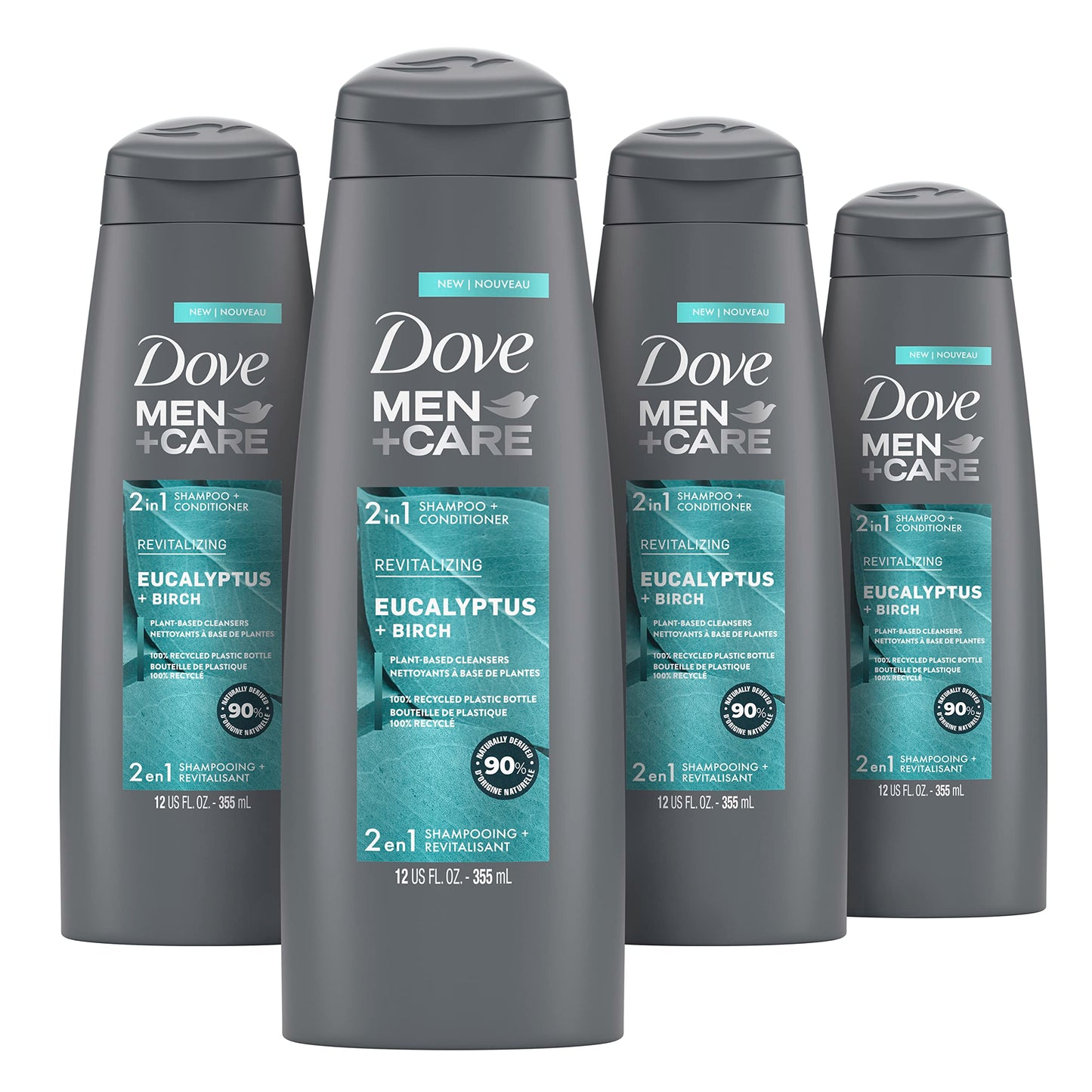 DOVE MEN + CARE 2 in 1 Shampoo Conditioner Eucalyptus + Birch 3 Count For Healthy-Looking Hair Naturally Derived Plant Based Cleansers 20.4 oz