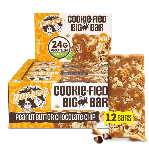 Lenny & Larry's Cookie-fied BIG BAR – Peanut Butter Chocolate Chip Vegan Protein Bars 12x90g – Healthy Snacks, 24g Plant Protein & 10g Prebiotic Fiber – Gluten free Power Bar, Keto Friendly & Vegan