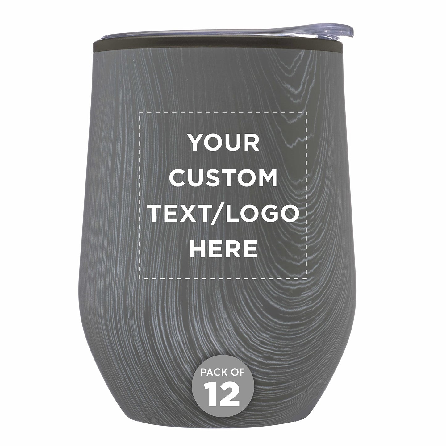 Custom Stemless Wine Tumblers 12 oz. Set of 6, Personalized Bulk Pack - Insulated, Perfect for Wine, Cocktails, Other Hot & Cold Beverages - Silver