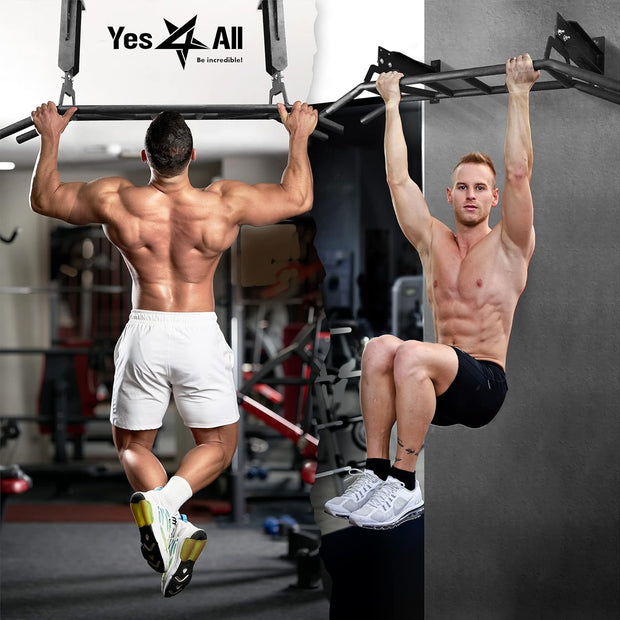 Yes4All Multi-Grip Wall Mount Pull-Up Bar, 16 Inches & 24 Inches Reversible Stud and Wall Compatibility Mounted Pull Up Bar Design, Solid Construction Strength Training