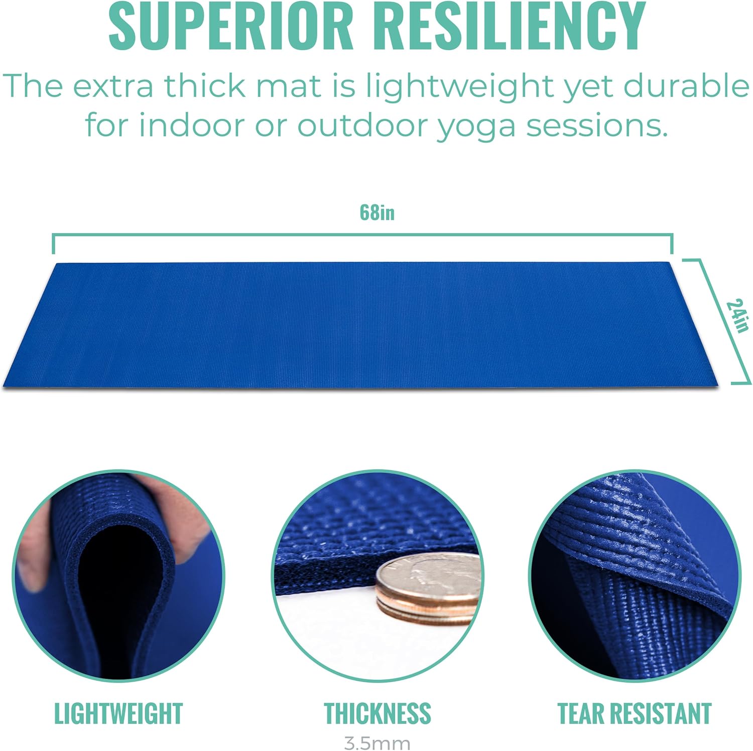 16-Pack Value Yoga Mat, 68" x 24" Non Slip Exercise Mat, 3.5mm Thick Gym Mat, Bulk Non Toxic Yoga Mats for Schools and Studios