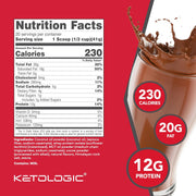 KetoLogic Keto Meal Replacement Shake Powder for Optimal Results + MCT Oil + Grass-Fed Whey - Perfectly Formulated Macros for Ketosis - 20 Servings - Chocolate