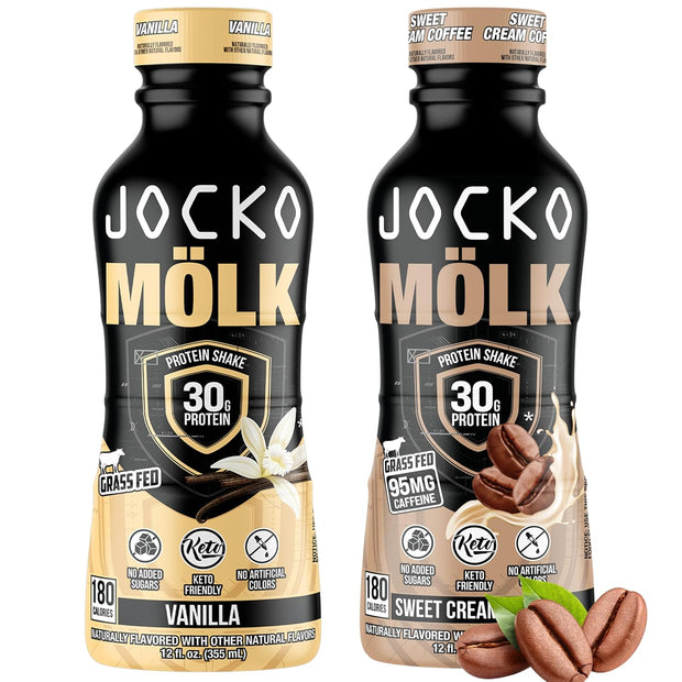Jocko Fuel Mölk RTD Protein Shakes Bundle - Vanilla & Sweet Cream Coffee (Pack of 24)