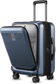 LUGGEX Carry on Luggage 22x14x9 Airline Approved, PC Hard Shell Suitcase with Front Pocket, Expandable Luggage with USB Port (Blue, 20 Inch, 37L)