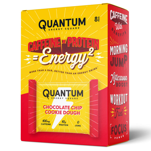 Quantum Energy Square: Energy Bar with Caffeine & 10g Protein. Delicious Healthy Snack On The Go. (Vegan, Gluten-free, Soy-free, Dairy-free) (Variety 12-Pack)