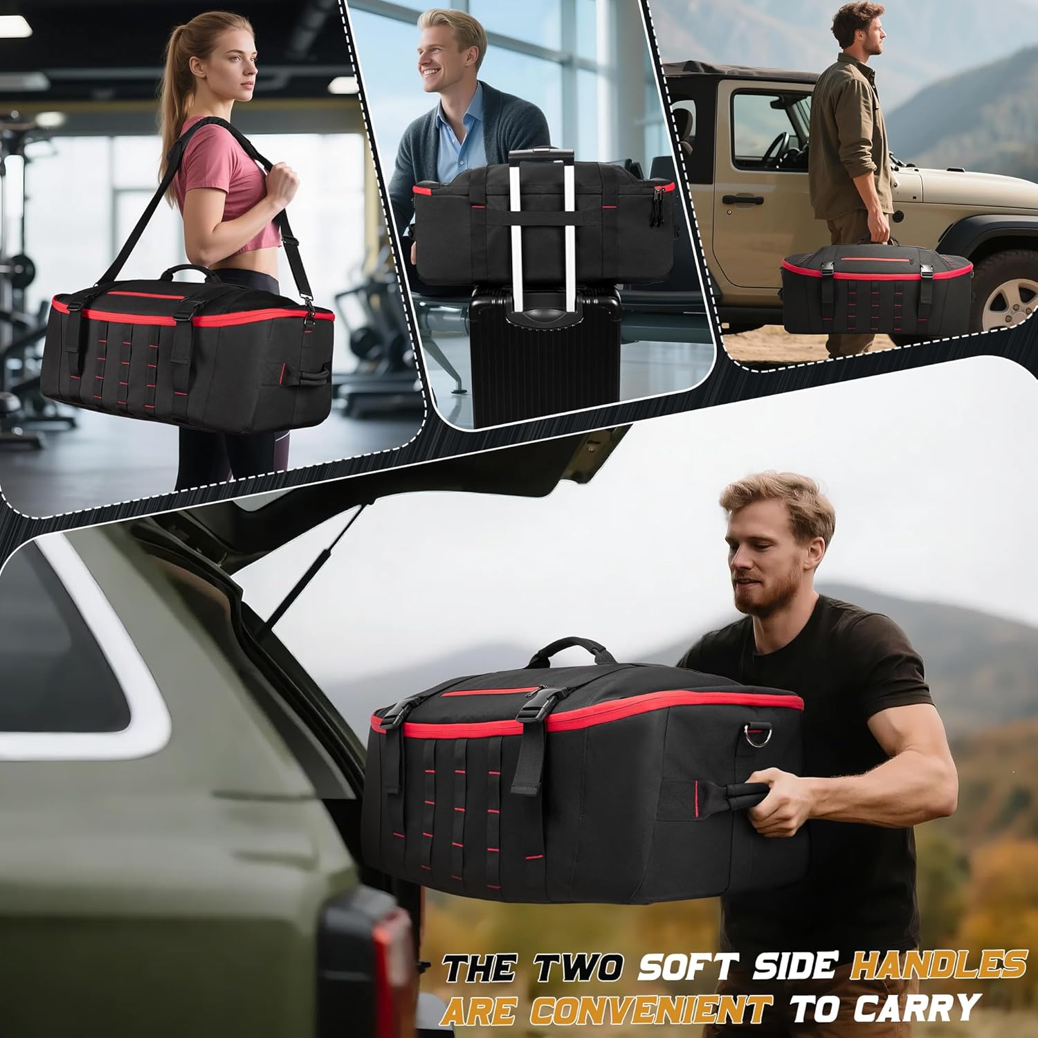 65L Tactical Duffle Bag Gym Bag with Backpack Straps, Wet Pocket and Detachable Dividers, Duffle Backpack for Travel, Sports and Military, Black