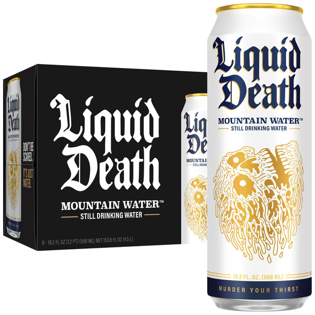 Liquid Death, Sparkling Mountain Water, 12-Pack (12oz Cans), Real Mountain Source, Infinitely Recyclable Ice-Cold Cans, American Made