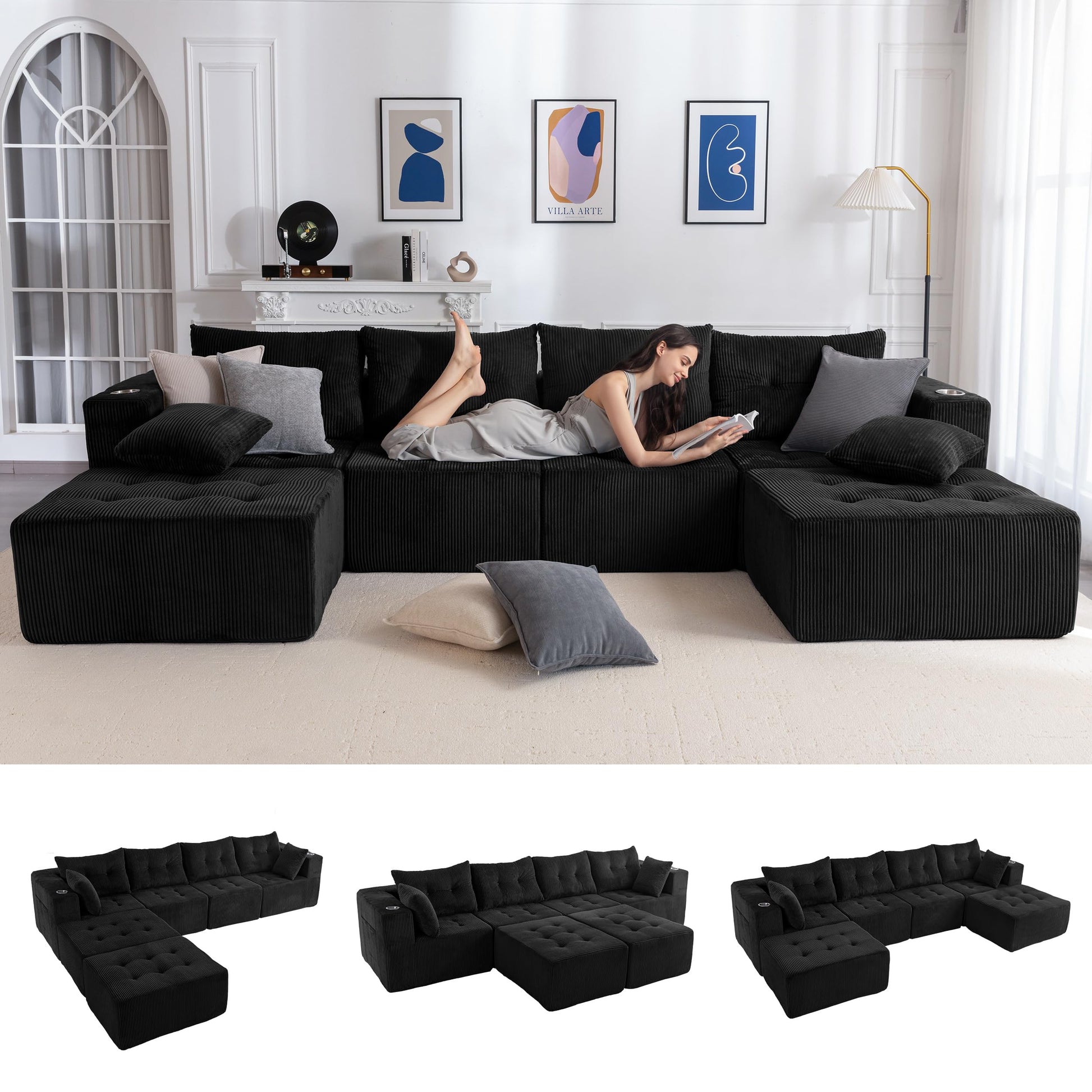 MAXYOYO Modular Sectional Sofa Couch, L Shaped Modern Cloud Couch with 1 Ottoman, Sofa in A Box, Tufted 4-Seat Boneless Sleeper Chair for Living Room, No Assembly Required, Orange