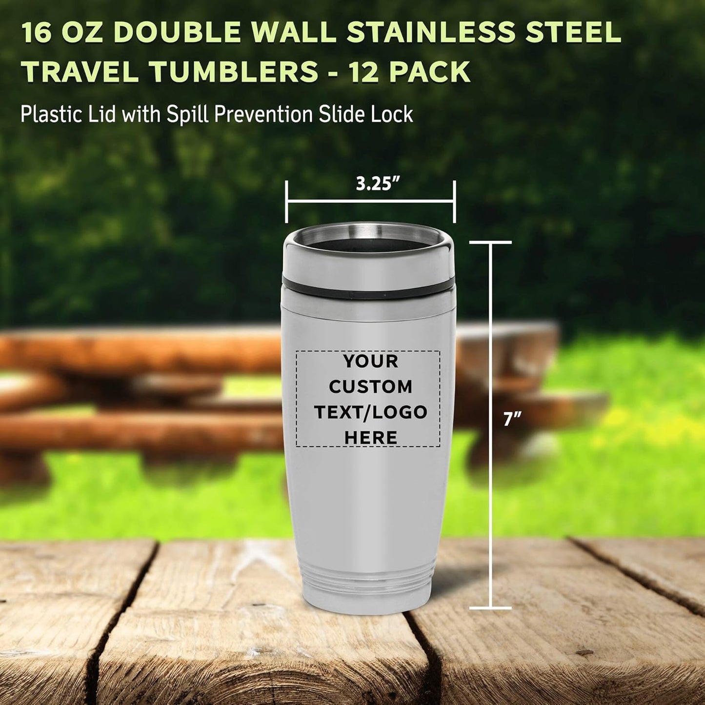 DISCOUNT PROMOS Custom Stainless Steel Tumblers 16 oz. Set of 12, Personalized Bulk Pack - Perfect for Coffee, Soda, Other Hot & Cold Beverages - Silver