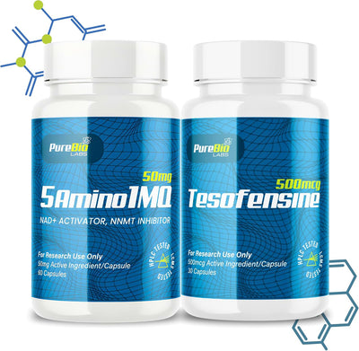 TESO & 5-Amino Capsule Bundle: Teso+ 500mcg Cognitive Function & 5A-1-Molecule 50mg NAD+ Activator, Metabolic & Wellbeing Support, 2 Bottles(90 Capsules), USA Made