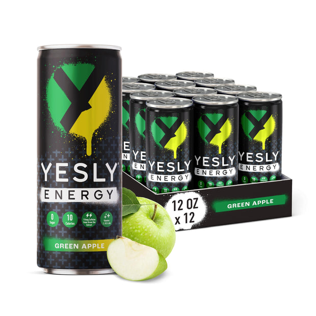 Yesly Energy Drink, Variety Pack, Naturally Flavored Sparkling Energy Drink With Electrolytes, Magnesium, Potassium, Vitamin C, B6 & B12, Natural Caffeine From Green Tea, 12 Fl Oz Cans, 12 Pack