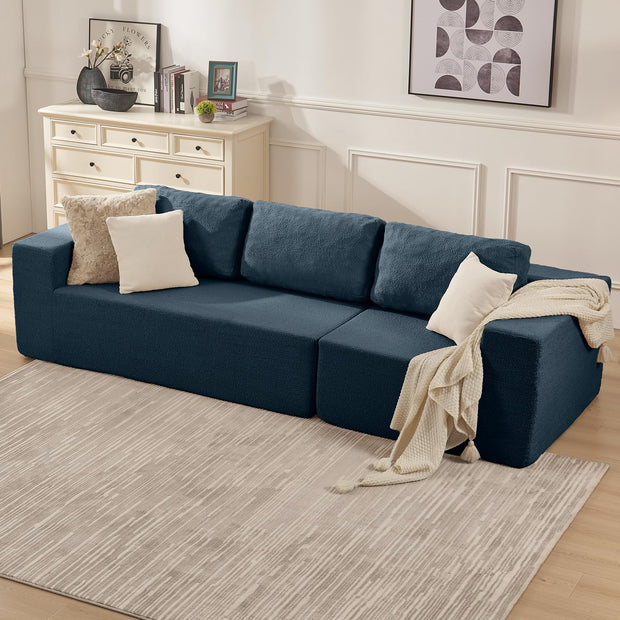 106" Cloud Sectional Couch, Left/Right Facing Convertible Sofa with Deep Seat, L-Shape Modular Upholstered Foam Couch for Living Room Bedroom, No Assembly Required (Corduroy Fabric, Beige)