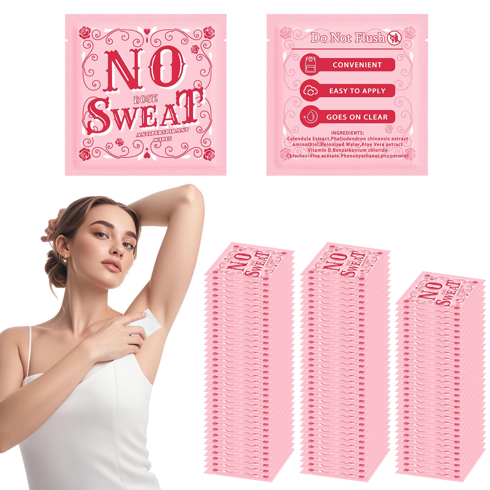 Mini Deodorant Body Wipes 50 pieces of Travel deodorant Wipes And Travel Deodorant Individually Wrap Hypoallergenic Underarm Sweating Rose And Travel To Clean Skin For Female Male Teenagers