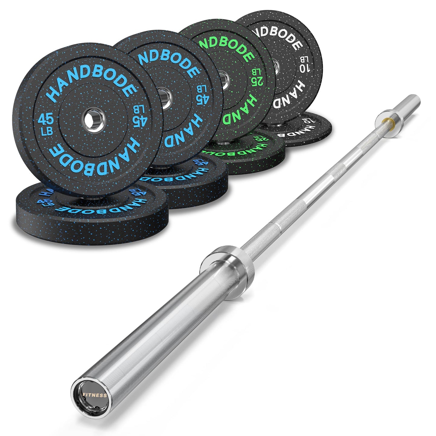 Bumper Plate Olympic Weight Plate Set 2 - Inch, 10-55 lb Barbell Weight Plates for Home Gym, Black Rubber Strength Training Plate for Weight Lifting with 45 lb (20 kg) Black/Silver Barbell