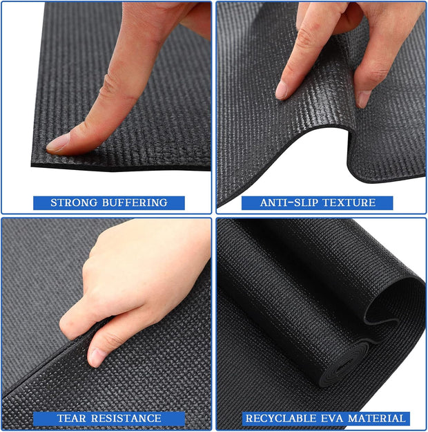 Riakrum 20 Pieces Exercise Yoga Mat Workout Mat with Strap 68 x 24 Inch Fitness Gym Mat Yoga Mat Non Slip for Women Men Gym Home Supplies(Black)