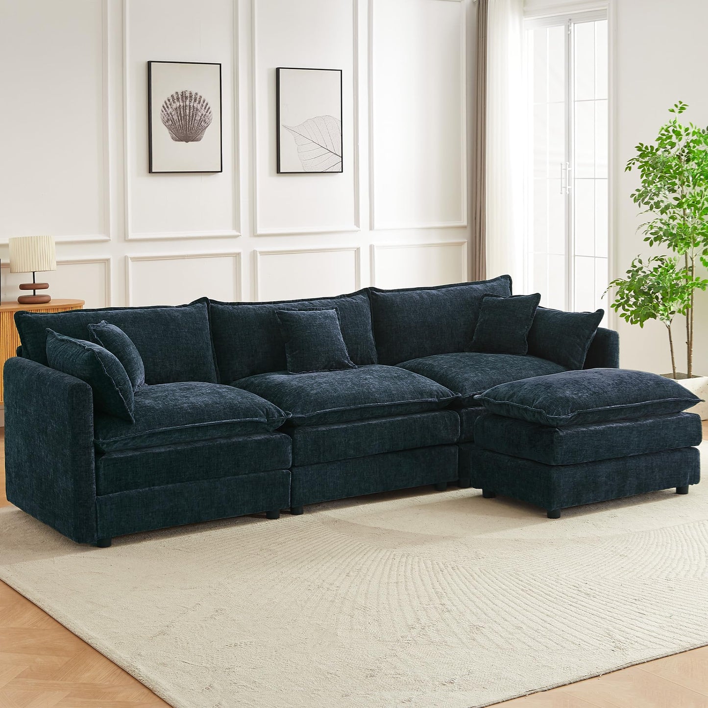 Modular Sectional Sofa, 112.2 Inch L Shaped Couch Set with Armrests, 3-Seater Comfy Cloud Couches with Movable Ottoman for Living Room Apartment, Coffee with 1 Ottoman