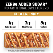 KIND ZERO Added Sugar Bars, Keto Snack, Caramel Almond and Sea Salt, Good Source of Fiber, Gluten Free, Low Sugar, 5g Protein, 30 Count