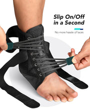 Quick Lace Up Ankle Brace for Women Men with Removable Side Splints, Adjustable Ankle Support for Sprained Ankle Injury Recovery, Ankle Stabilizer for Basketball Volleyball Tennis, 1 Unit