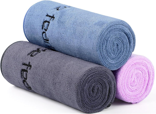 Microfiber Gym Towels Bigger Size Super Soft for Exercise Fitness, Sports, Workout, 380-GSM 15-Inch x 31-Inch Quick-Drying Towels (3 Pack, Grey+Blue+Purple)