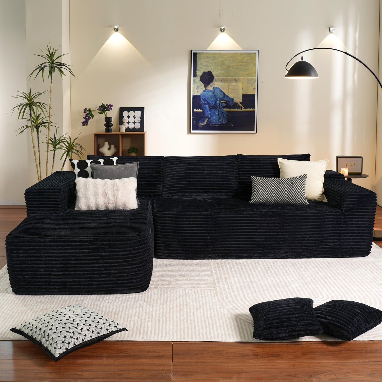 ovios Sectional Cloud Couch for Living Room, Modular Floor Sofa with Plush Corduroy, No Assembly Required, Big Comfy Couches Set with Fluffy Memory Foam, Stupendous U Shaped Sofas with Chaise, Brown