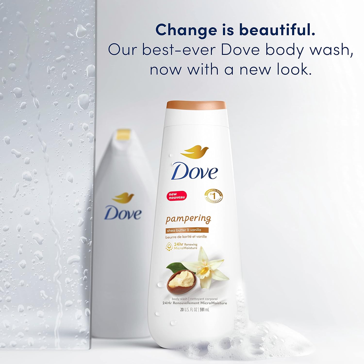 Dove Body Wash 4 Count Pampering Shea Butter & Vanilla for Renewed, Healthy-Looking Skin Gentle Skin Cleanser with 24hr Renewing MicroMoisture 20 oz