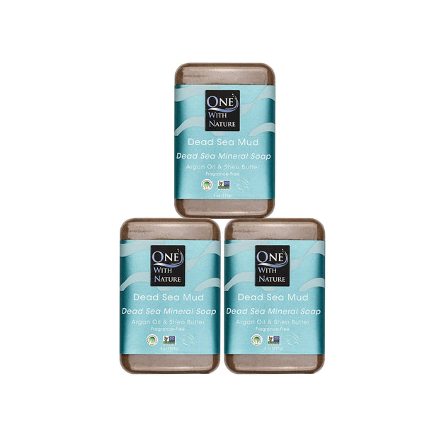 One With Nature Dead Sea Salt Sandalwood Soap 4oz 3-Pack – Purifying and Exfoliating Soap Bar with Dead Sea Minerals and Sandalwood for Face & Body, for Men & Women