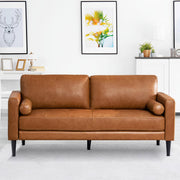 Naomi Home Siggy Genuine Leather Sofa - Set of 3 Luxurious Comfort, Goose Feather Cushion Filling, Square Arm Design, Sturdy Block Legs, Elegant Tan - Ideal for Living Room, Office, or Bedroom