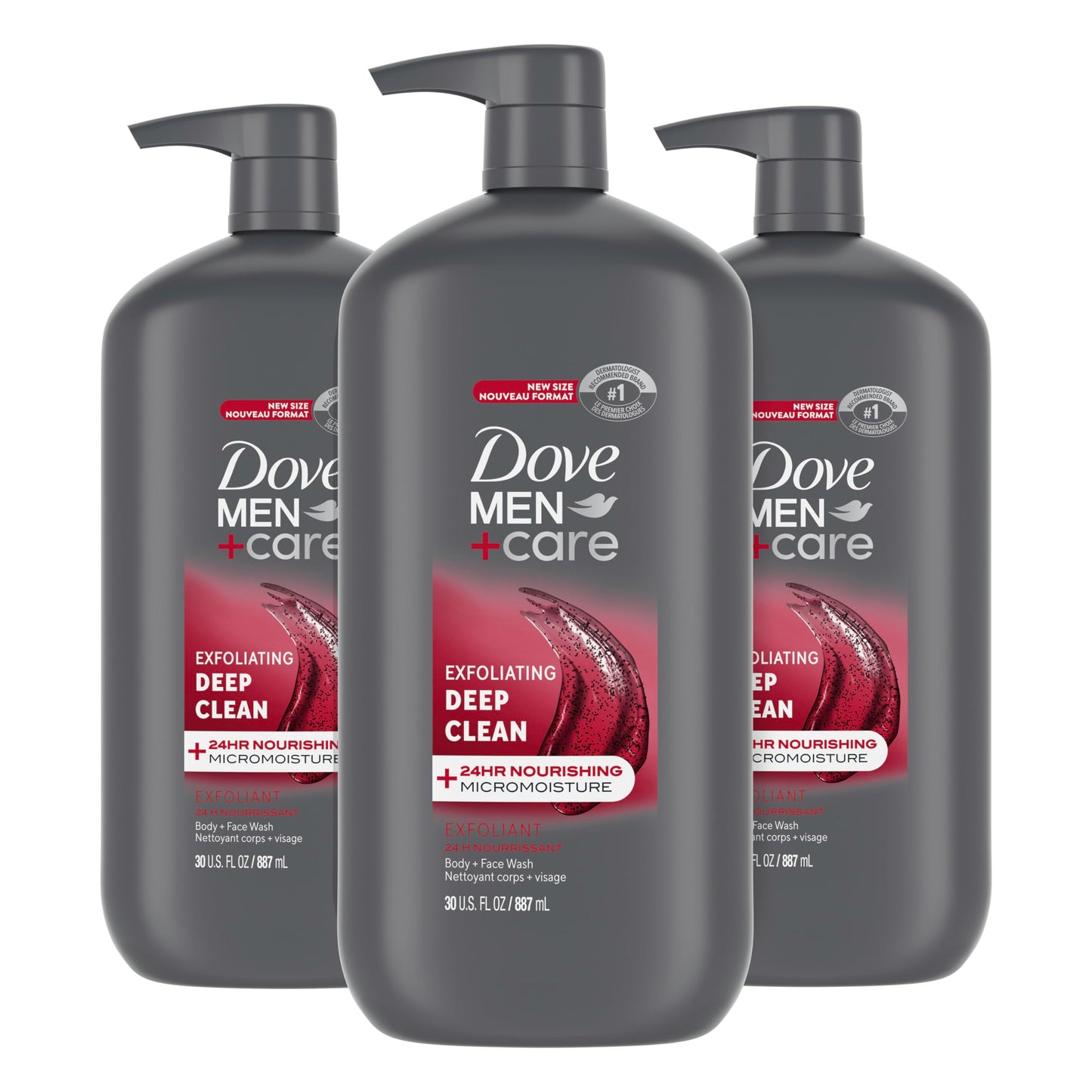DOVE MEN + CARE Body and Face Wash with Wild Mint Oil, Invigorating Revive 3N1 with 24-Hour Nourishing Micromoisture Technology, 30 oz 3 Count