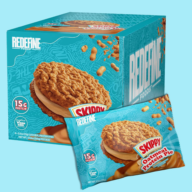 Redefine Foods Oatmeal Protein Pie, SKIPPY Peanut Butter - 8 Count - 15g of Protein Per Serving - Non-GMO