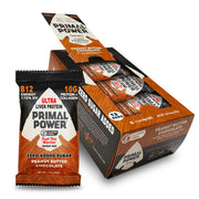 Primal Power Plus Liver Powered Nutrition Bars - B12 Energy Boost, 10g Protein, Vitamins, Minerals, Collagen, Zero Added Sugar, Gluten Free - Pack of 12 (Chocolate Almond Sea Salt Flavor)