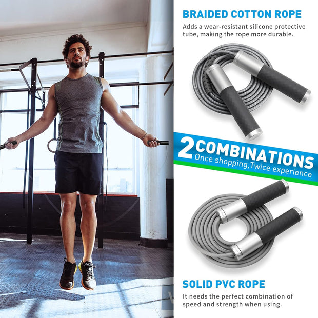 Weighted Jump Rope for Men, Women (1.5LB) - Alloy Steel Handles, Speed Skipping Rope, Gym,Indoor/Outdoor - Fitness, Workout, Boxing - Solid PVC & Cotton Rope