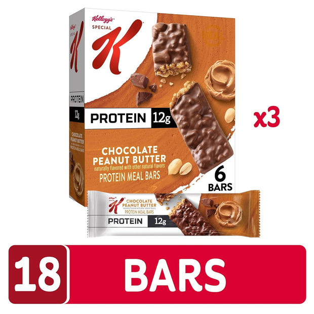 Special K Bar Protein Meal Bars, 12g Protein, Meal Replacement, Chocolate Peanut Butter (3 Boxes)