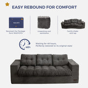 MAXYOYO 3 Seater Couch for Living Room, Boneless Couch with Tufted Cushion & Backrest, Upholstered Floor Sofa with Armrests, Sofa in A Box, No Assembly Required, Dark Grey